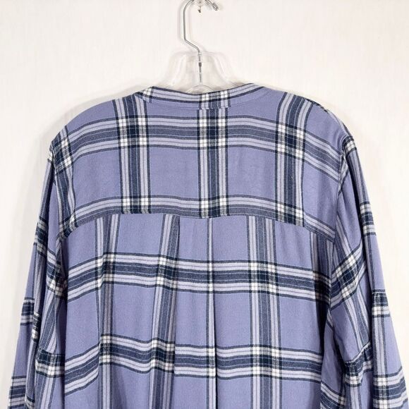 Lane Bryant Plus Size 22 24 Top Plaid Blue Soft Bishop Sleeve V Neck‎ 493 - Picture 6 of 9
